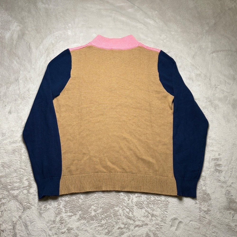 J.Crew Colorblock Sweater Womens M Cotton Pullover Button Mock Neck Preppy - Picture 3 of 7